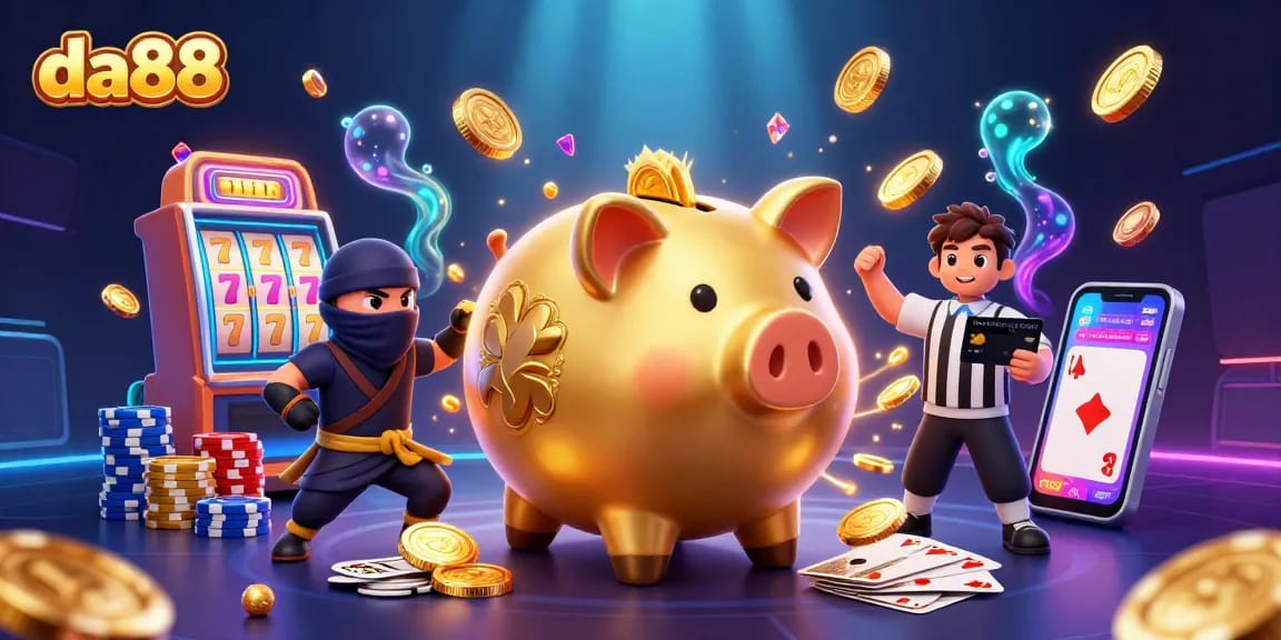 Experience thrilling wins at da88 with a vibrant casino scene featuring slot machines, poker, and more.