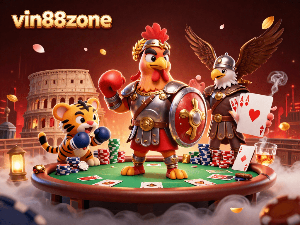 Experience the thrill of vin88zone in this vibrant 3D casino illustration showcasing epic gaming.