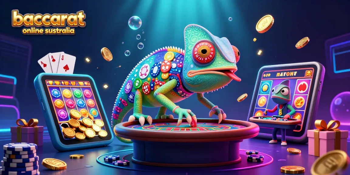Experience baccarat online Australia with a vibrant chameleon owner in an engaging casino scene.