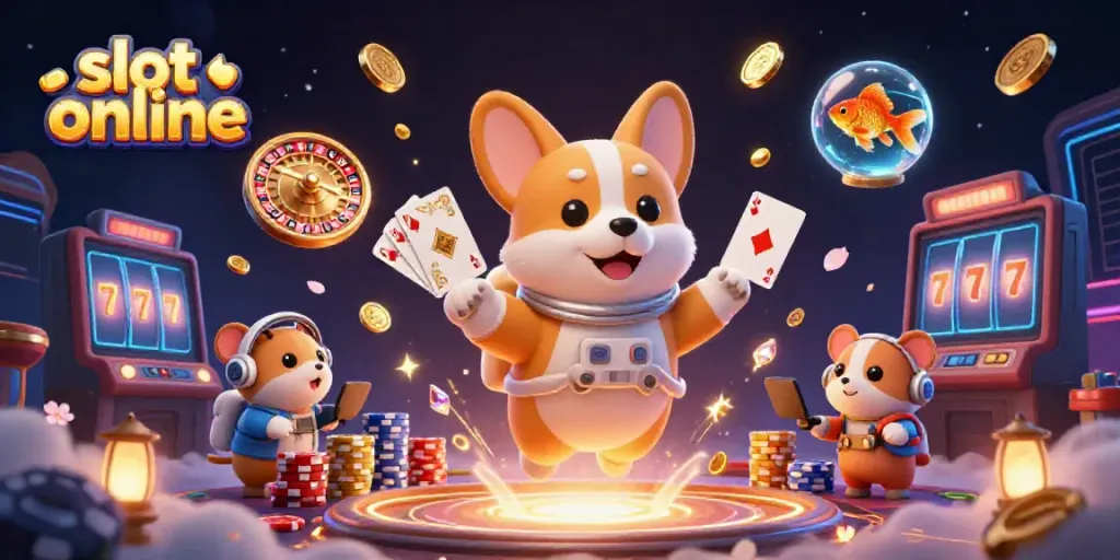 Engaging 3D cartoon scene illustrating slot online excitement with dynamic characters and casino elements.