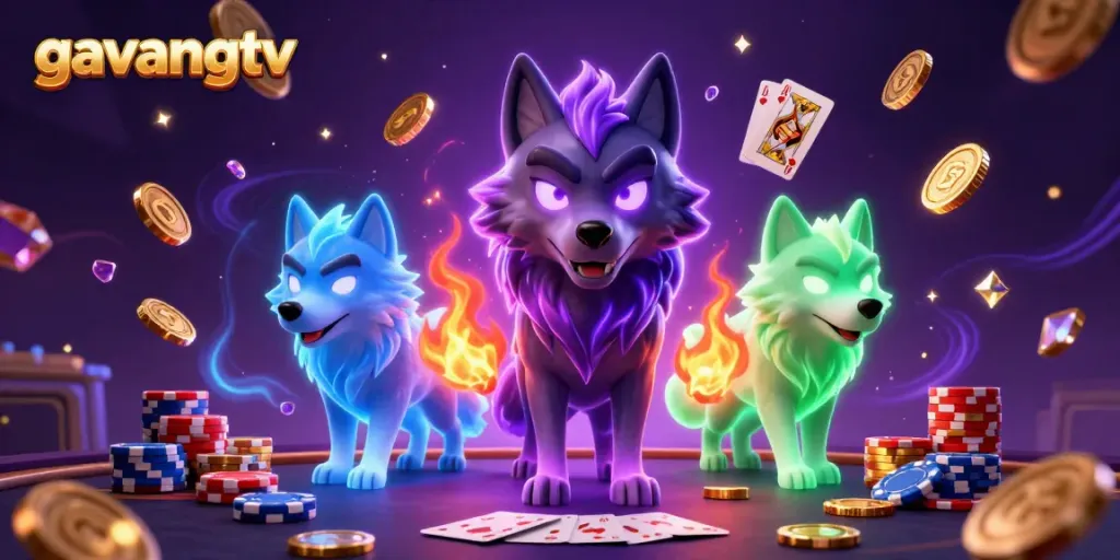 Experience thrilling casino excitement with gavangtv's stunning wolf pack in a vibrant game scene.