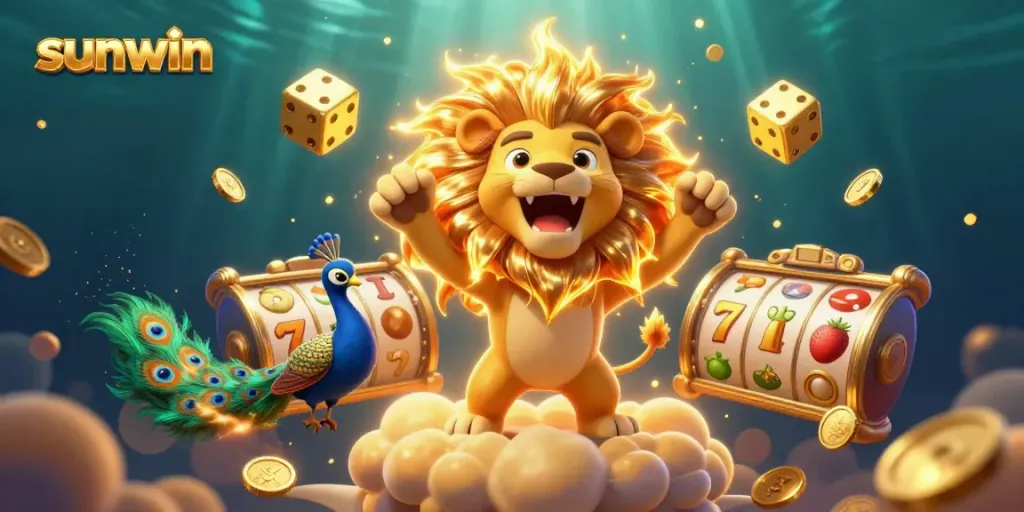 Experience the excitement of sunwin with a golden lion and vibrant casino elements in a dynamic scene.