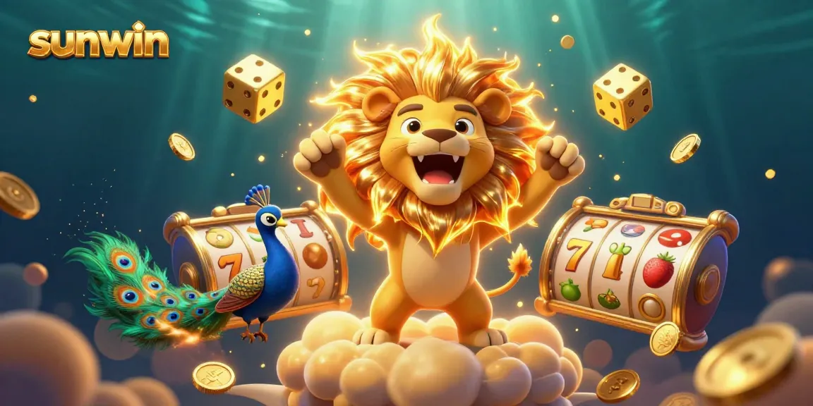 Experience the excitement of sunwin with a golden lion and vibrant casino elements in a dynamic scene.